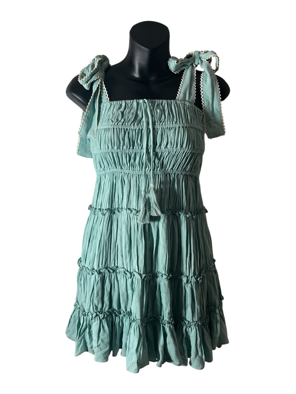 Chelsea & Violet Seafoam Tiered Smocked Tie-Shoulder Dress Sz XS